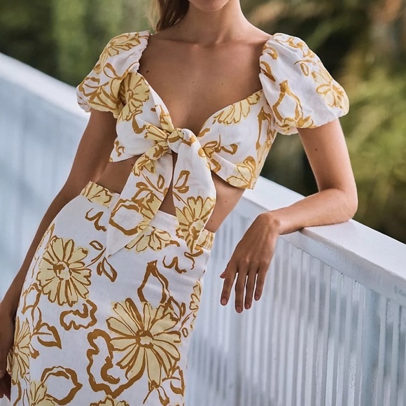 NWT Anthropologie Faithfull Joyas Yellow Floral Linen  Maxi Skirt 10 - Picture 5 of 7